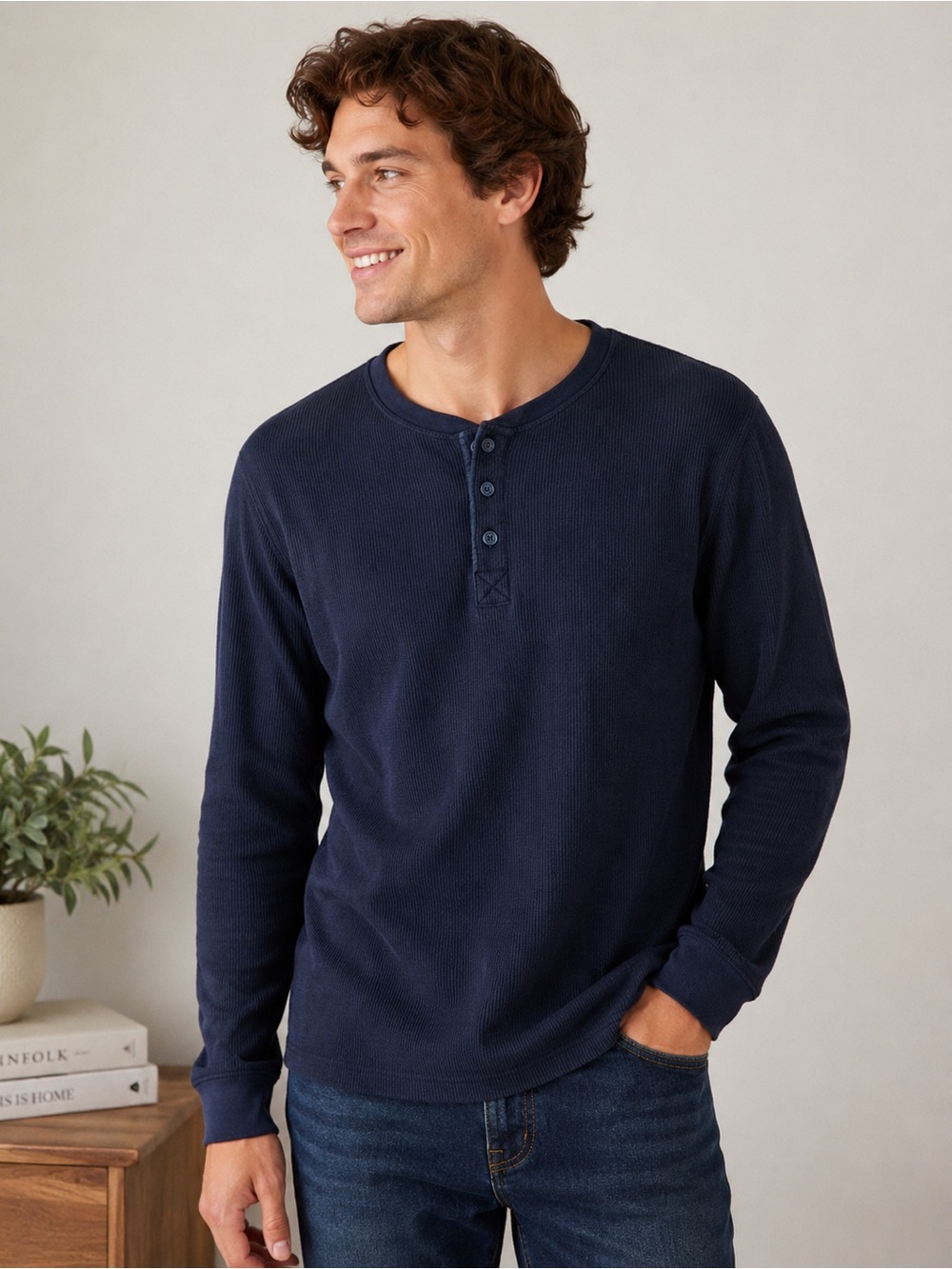 GAP Men's Navy Long-Sleeve Henley Shirt